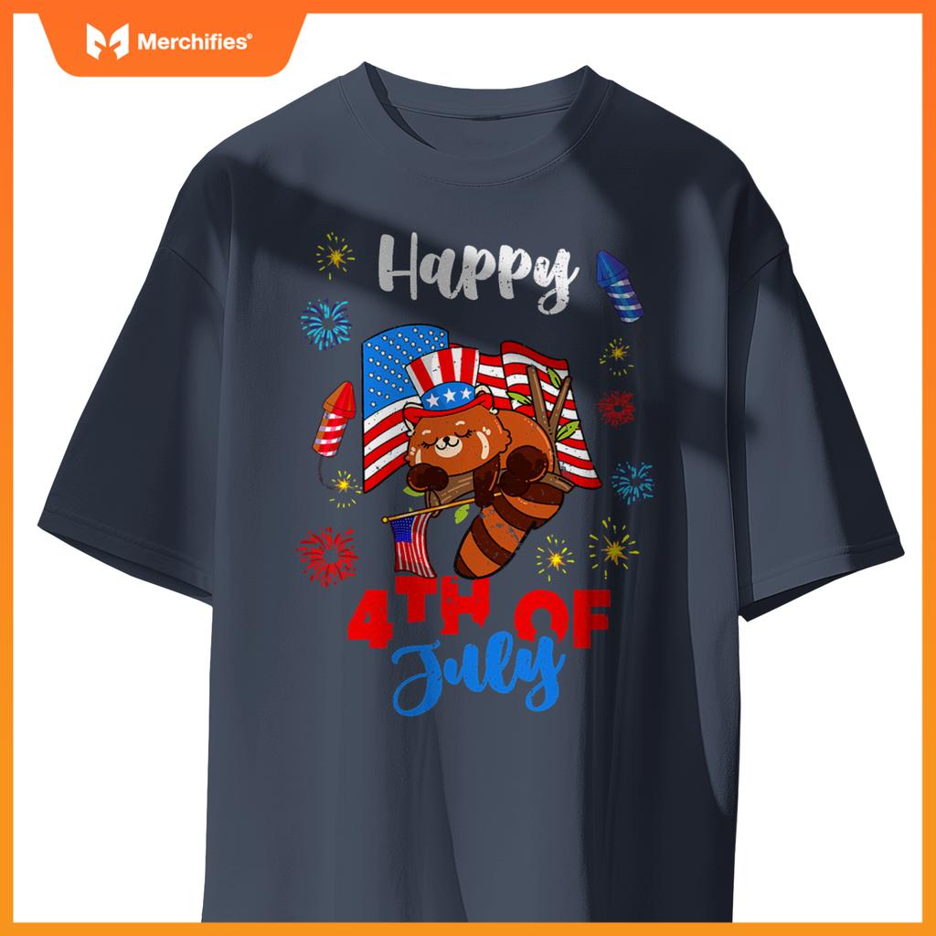 american usa patriotic 4th of july red panda T-Shirt