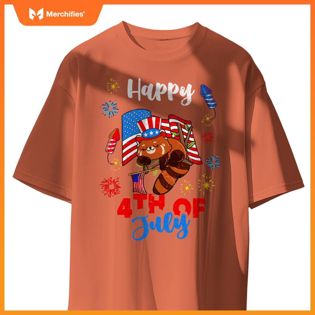 american usa patriotic 4th of july red panda T-Shirt