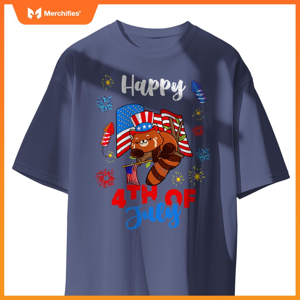 american usa patriotic 4th of july red panda T-Shirt