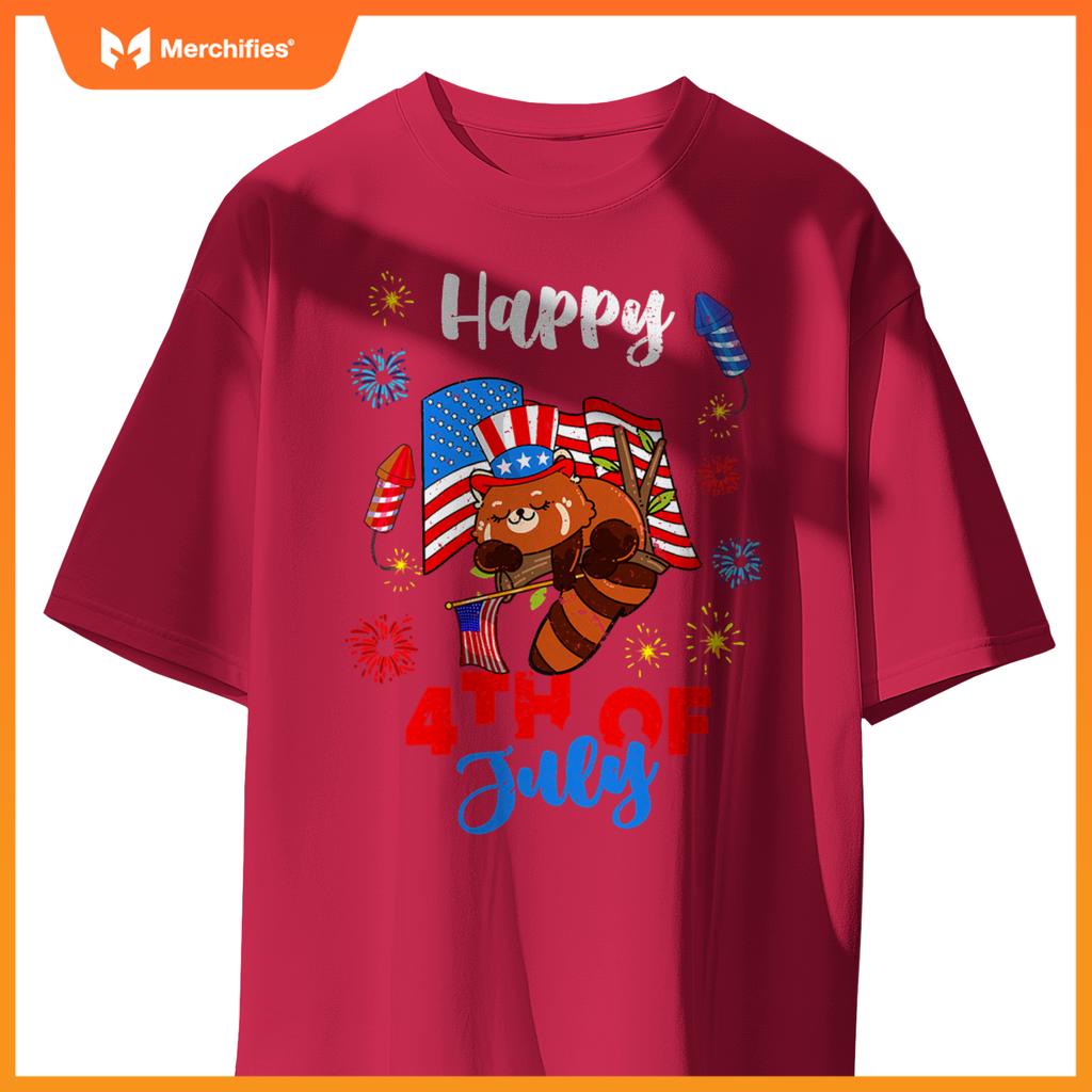 american usa patriotic 4th of july red panda T-Shirt