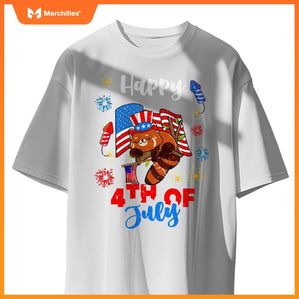 american usa patriotic 4th of july red panda T-Shirt