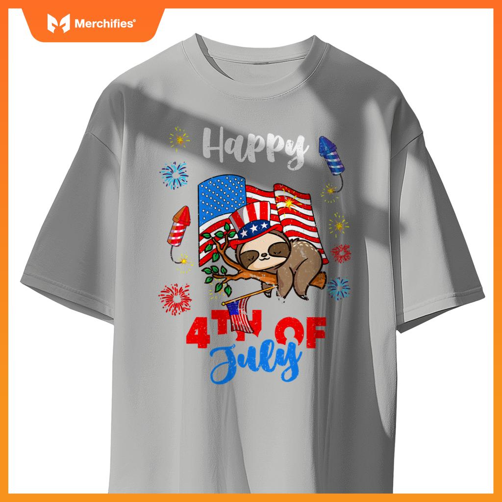american usa patriotic 4th of july sloth T-Shirt
