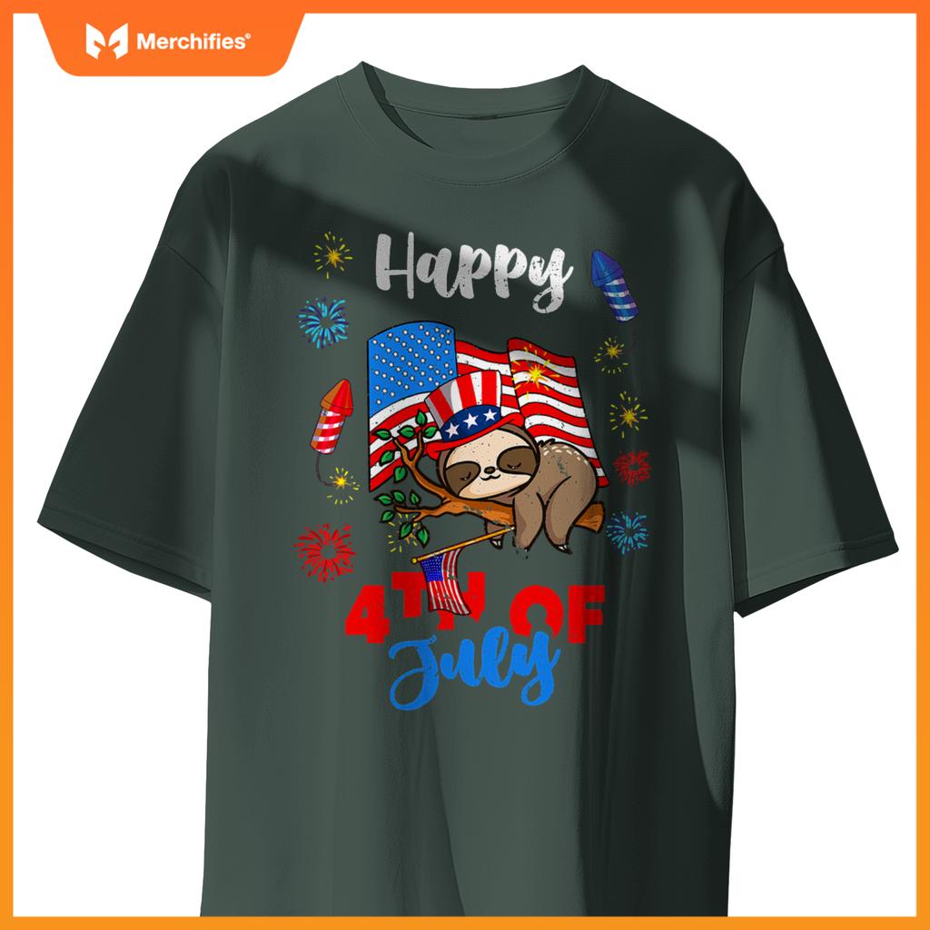 american usa patriotic 4th of july sloth T-Shirt