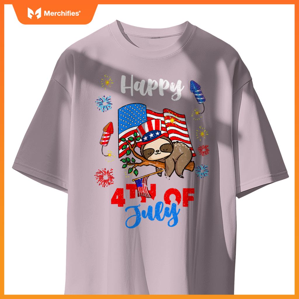 american usa patriotic 4th of july sloth T-Shirt