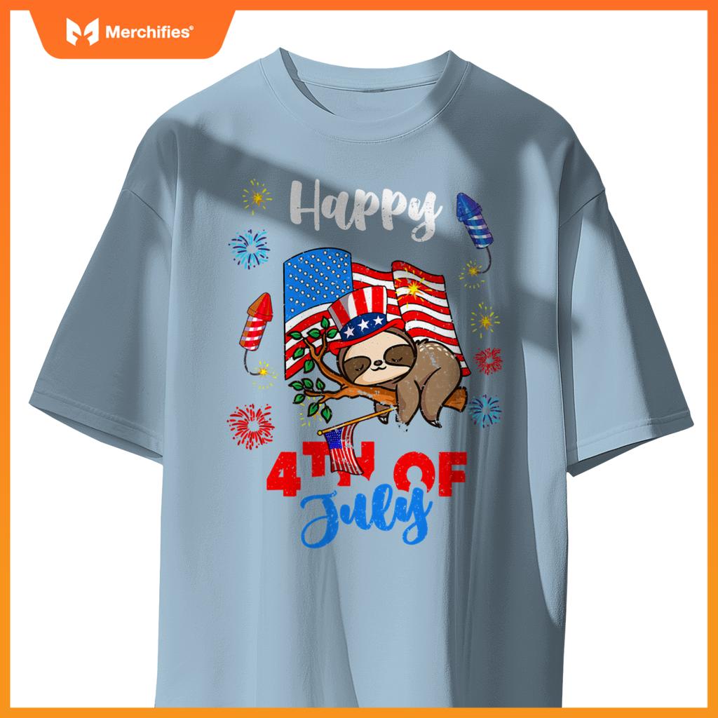 american usa patriotic 4th of july sloth T-Shirt