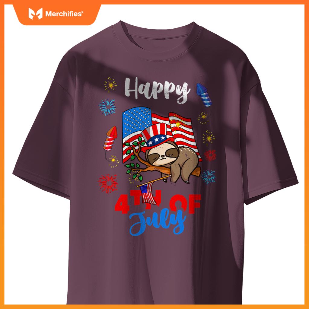 american usa patriotic 4th of july sloth T-Shirt