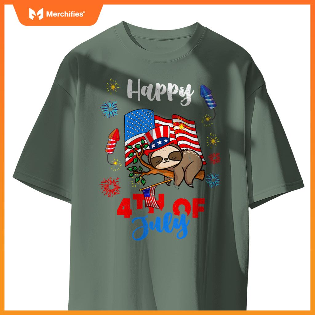 american usa patriotic 4th of july sloth T-Shirt