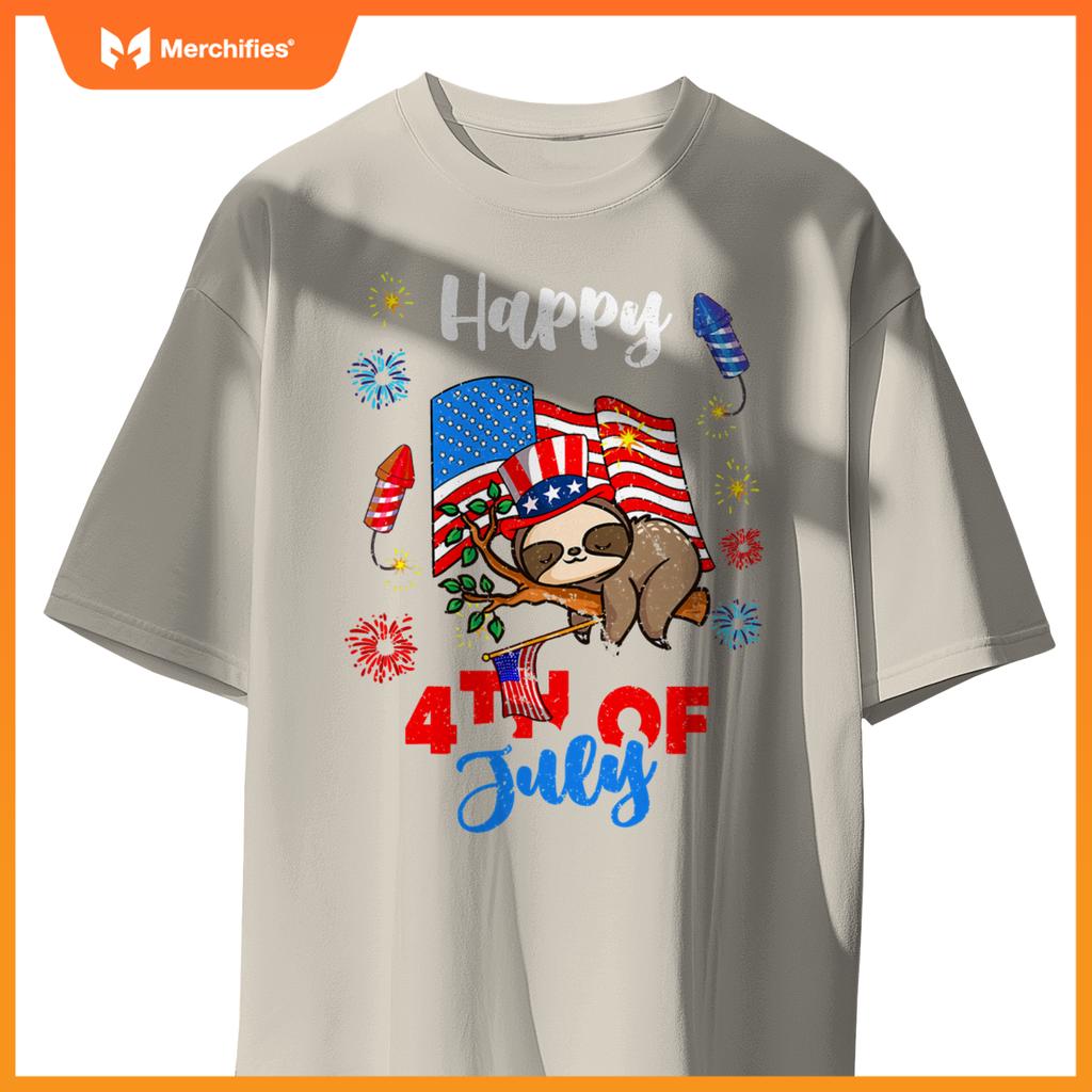 american usa patriotic 4th of july sloth T-Shirt