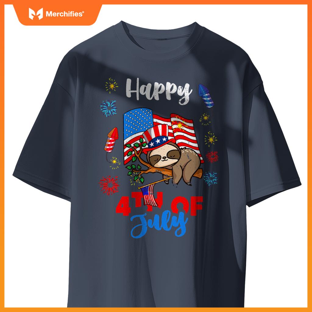 american usa patriotic 4th of july sloth T-Shirt