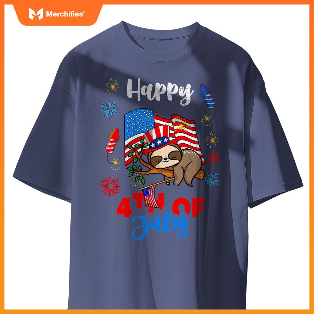 american usa patriotic 4th of july sloth T-Shirt