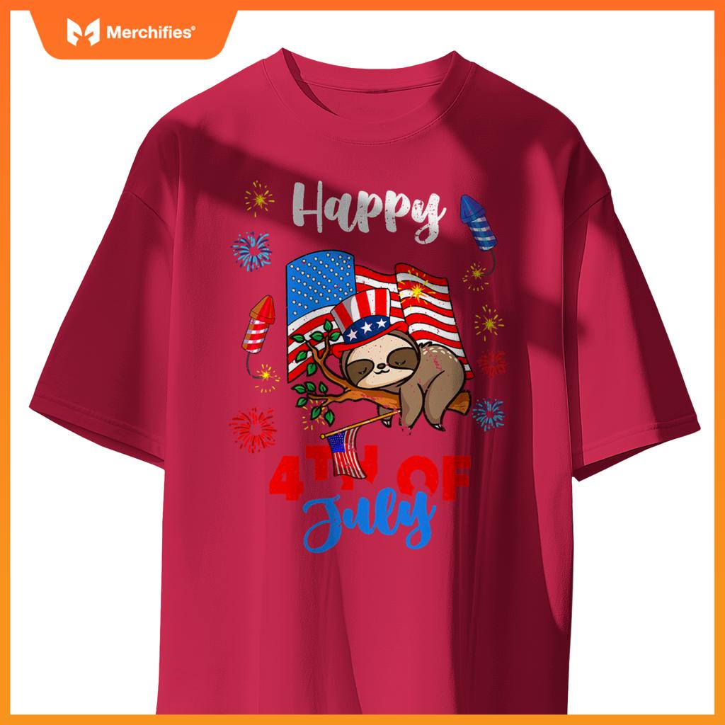 american usa patriotic 4th of july sloth T-Shirt