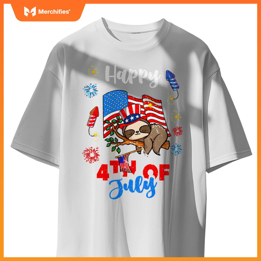 american usa patriotic 4th of july sloth T-Shirt