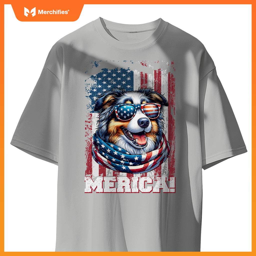 australian shepherd dog lover us flag 4th of july patriotic T-Shirt