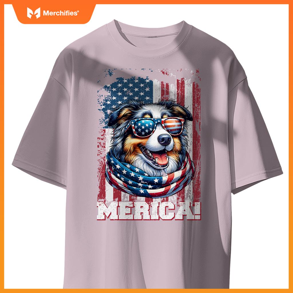 australian shepherd dog lover us flag 4th of july patriotic T-Shirt