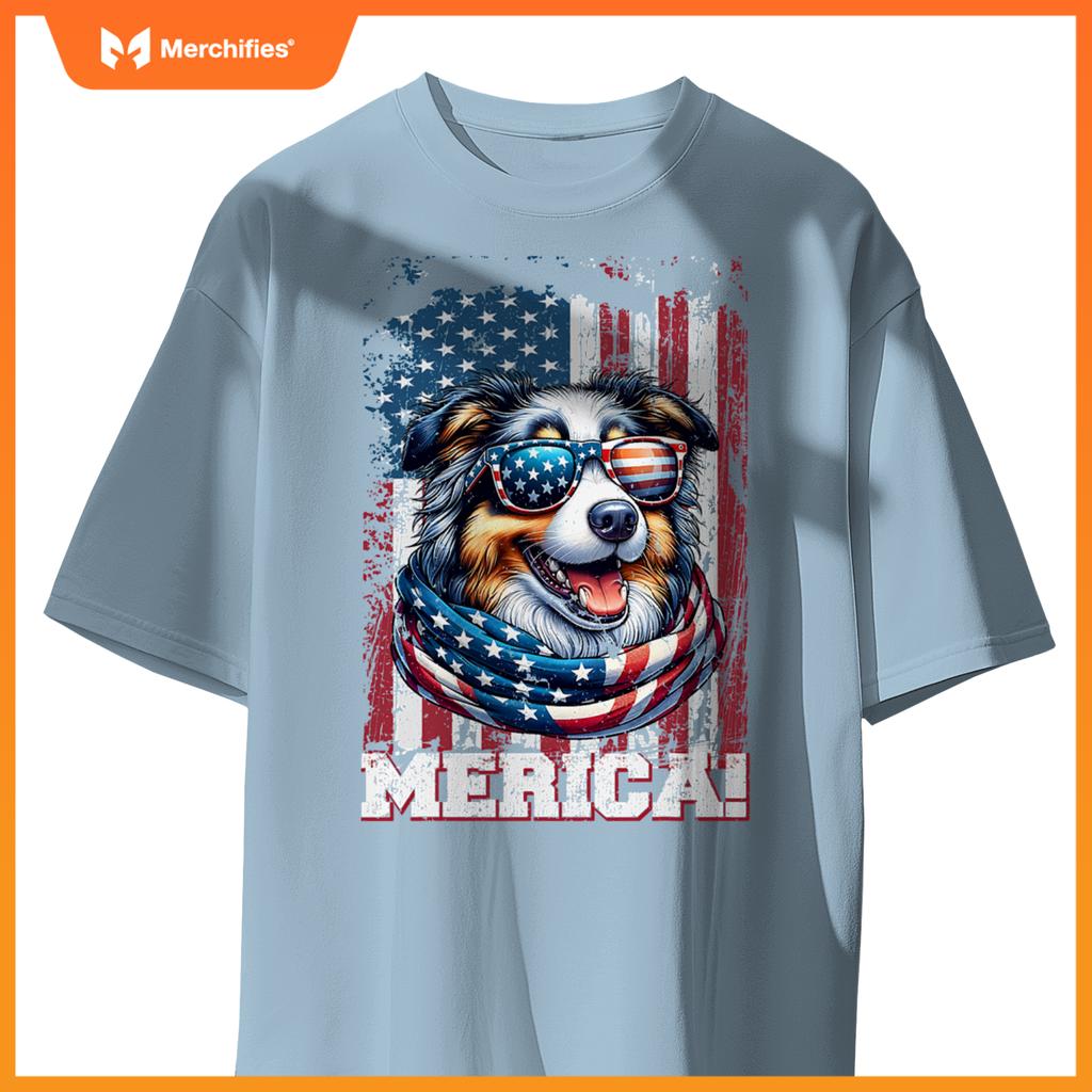 australian shepherd dog lover us flag 4th of july patriotic T-Shirt