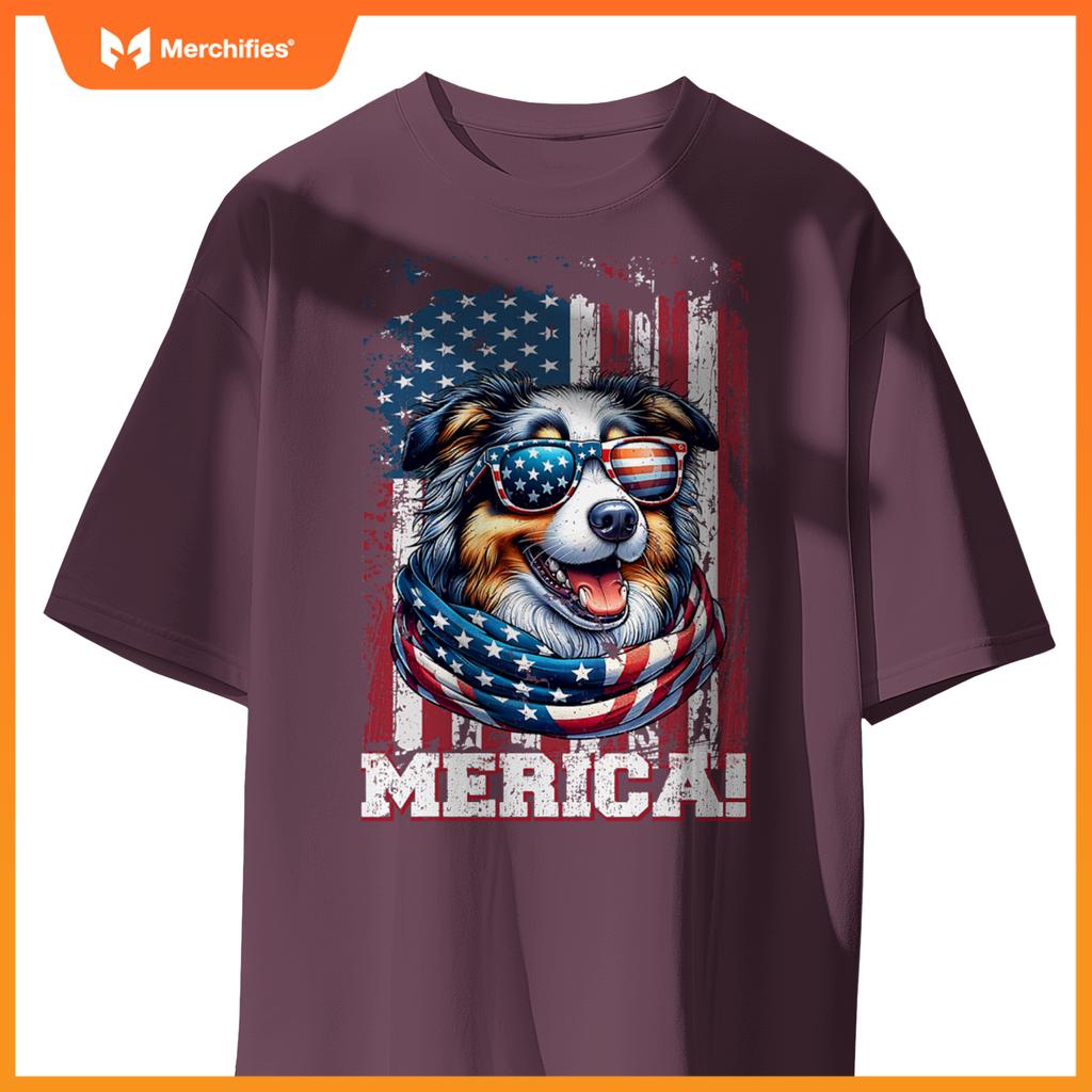 australian shepherd dog lover us flag 4th of july patriotic T-Shirt