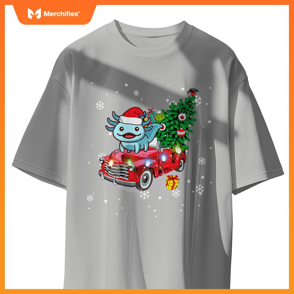 Axolotl Red Truck Christmas Tre Kids Youth Pajamas Pjs T-Shirt