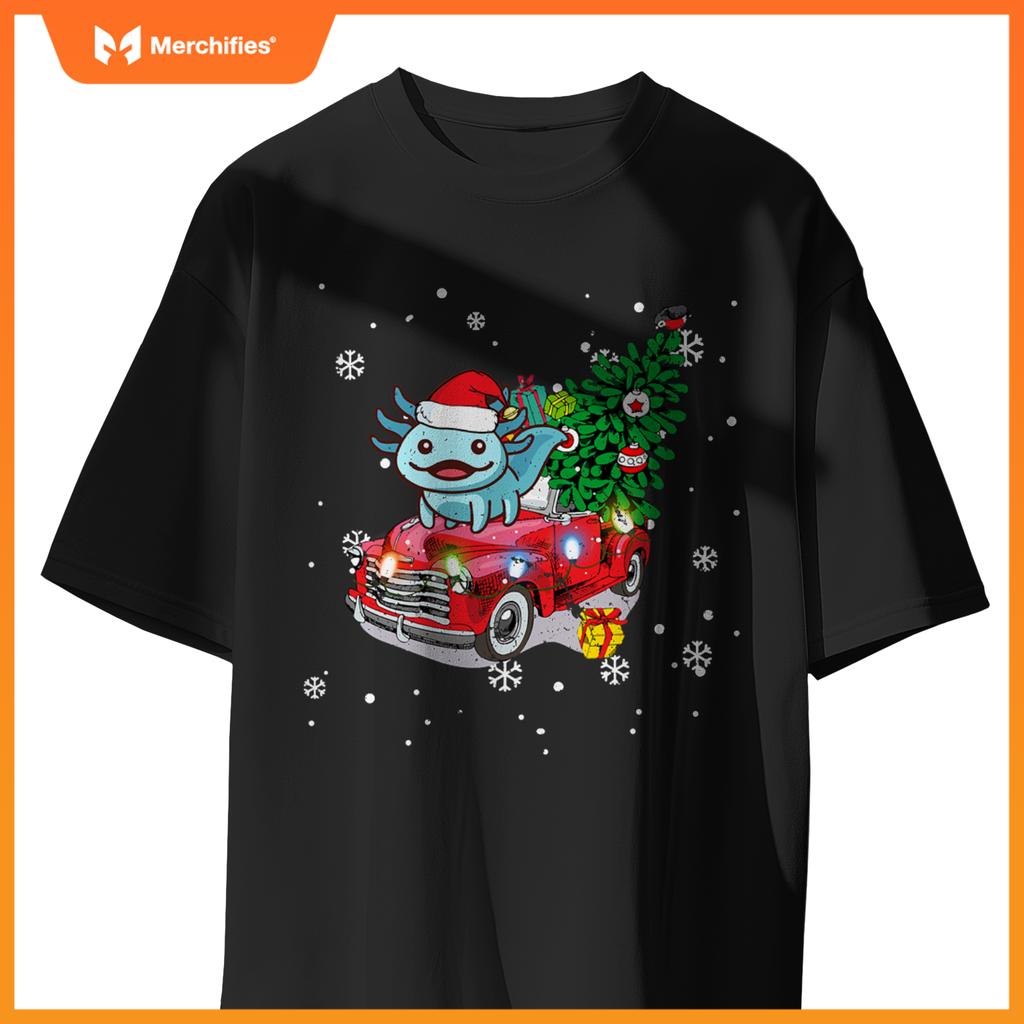Axolotl Red Truck Christmas Tre Kids Youth Pajamas Pjs T-Shirt