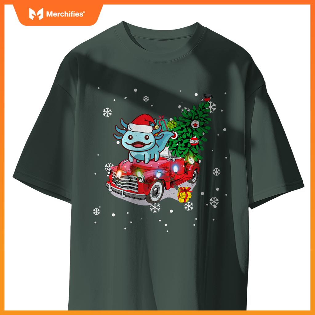 Axolotl Red Truck Christmas Tre Kids Youth Pajamas Pjs T-Shirt