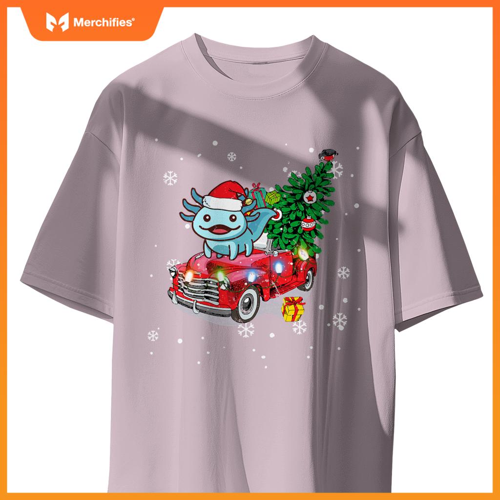 Axolotl Red Truck Christmas Tre Kids Youth Pajamas Pjs T-Shirt