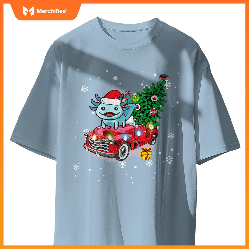 Axolotl Red Truck Christmas Tre Kids Youth Pajamas Pjs T-Shirt