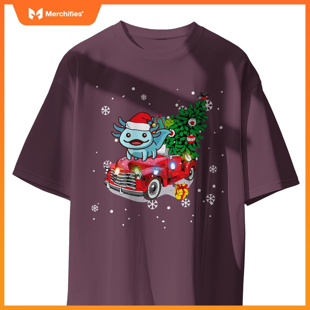 Axolotl Red Truck Christmas Tre Kids Youth Pajamas Pjs T-Shirt