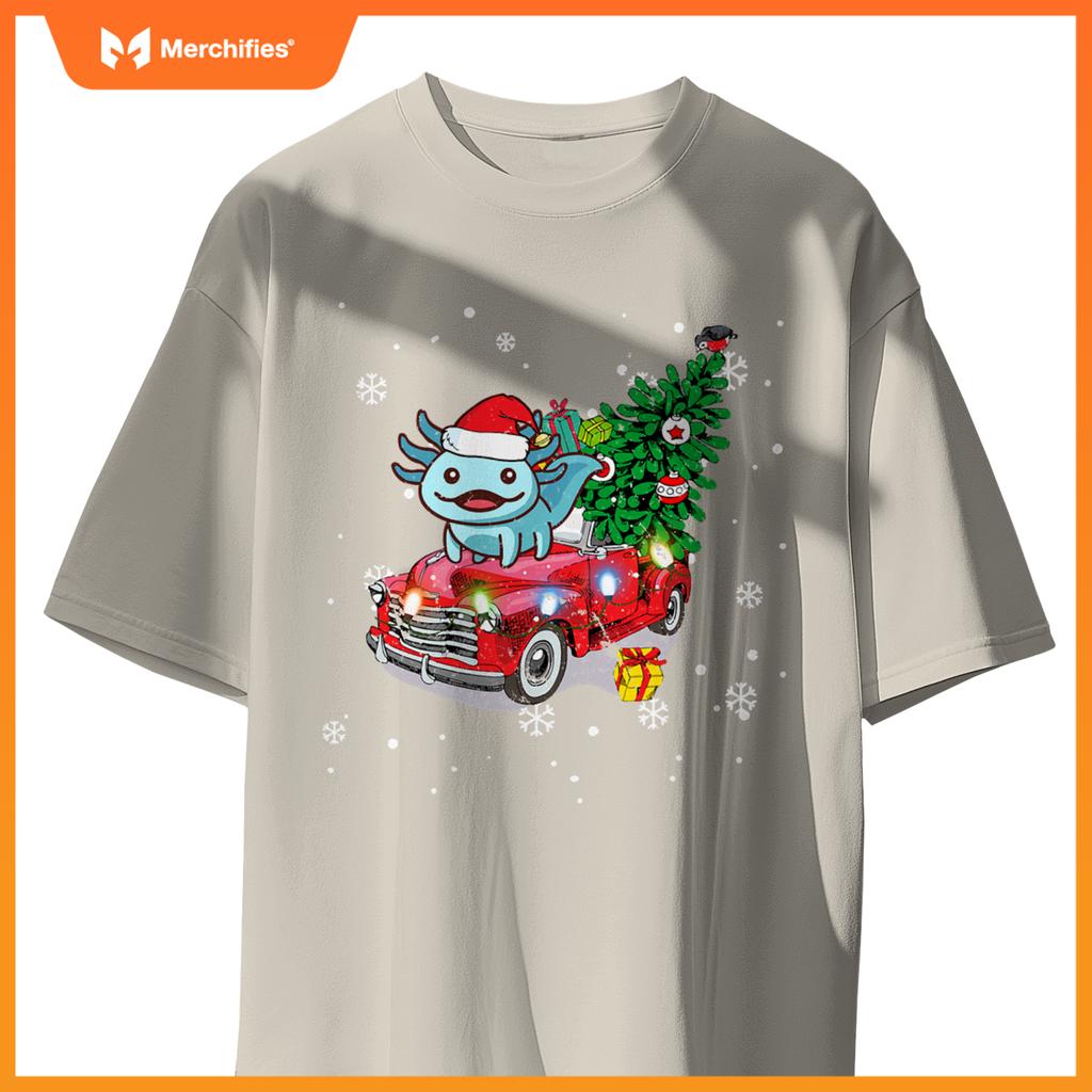 Axolotl Red Truck Christmas Tre Kids Youth Pajamas Pjs T-Shirt