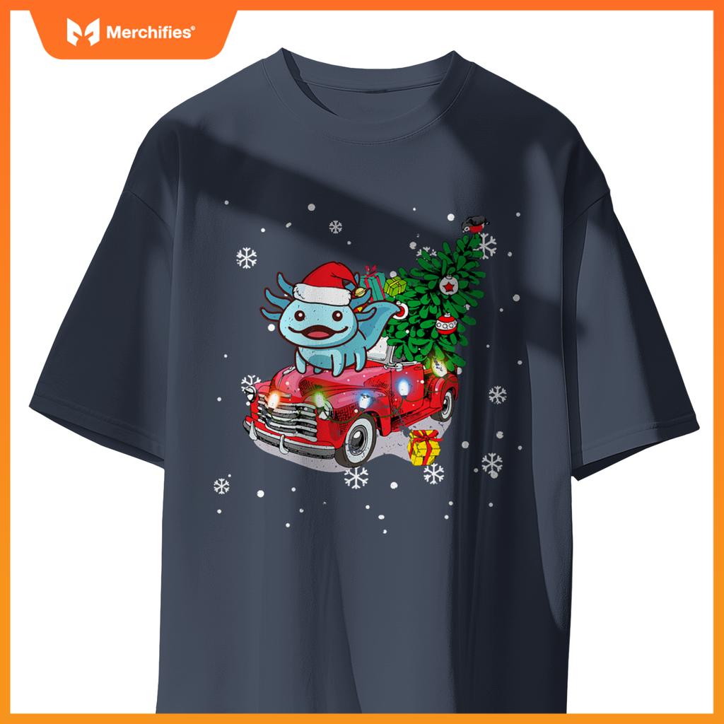 Axolotl Red Truck Christmas Tre Kids Youth Pajamas Pjs T-Shirt