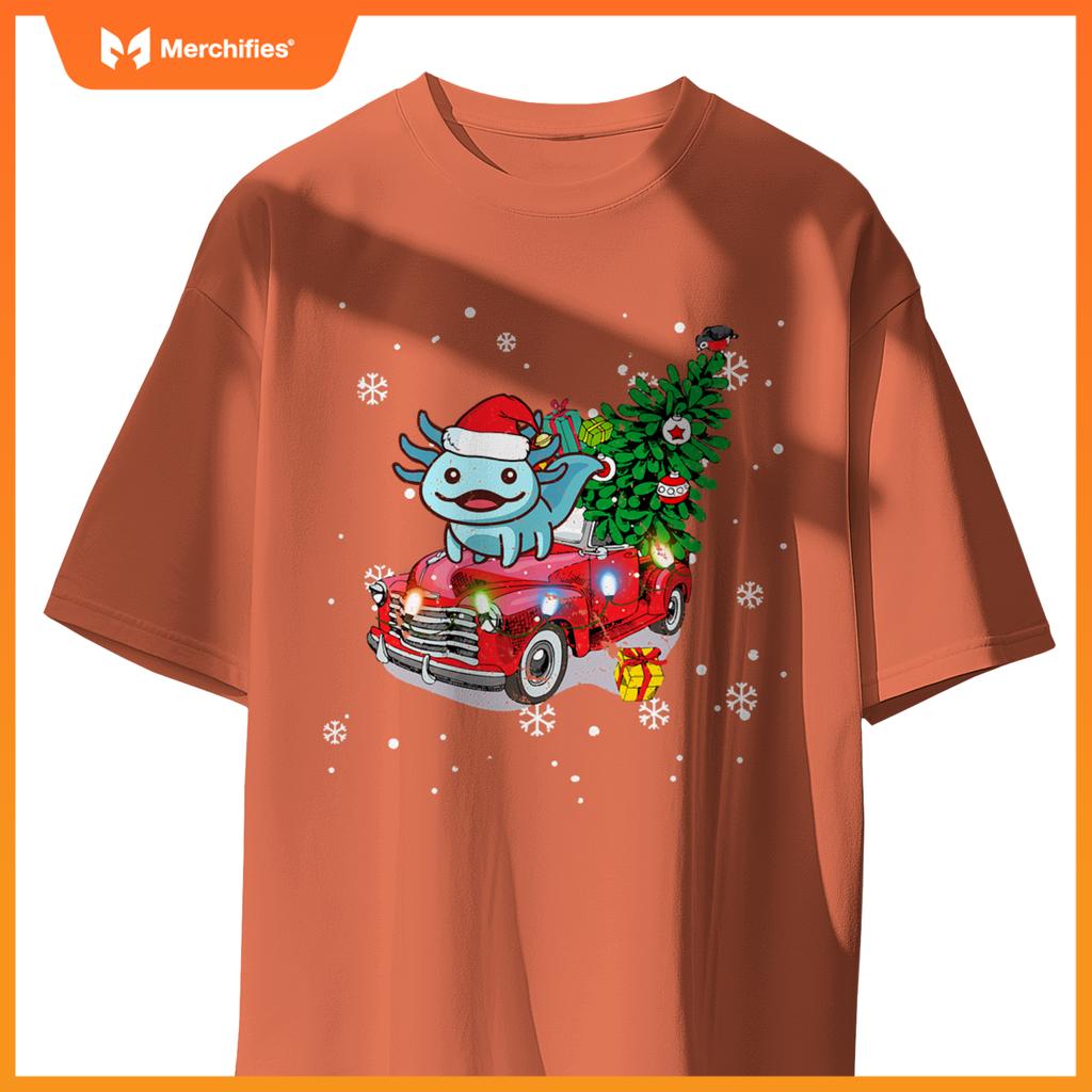 Axolotl Red Truck Christmas Tre Kids Youth Pajamas Pjs T-Shirt