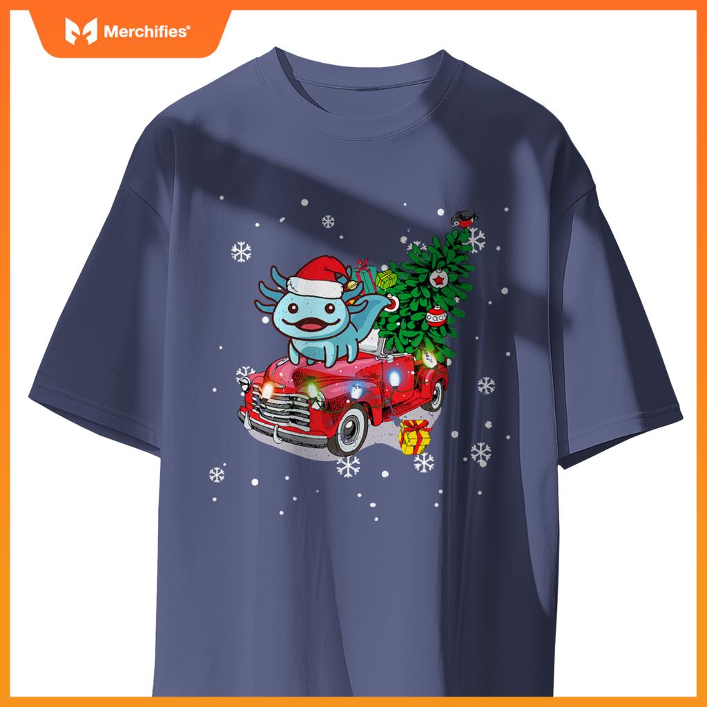 Axolotl Red Truck Christmas Tre Kids Youth Pajamas Pjs T-Shirt