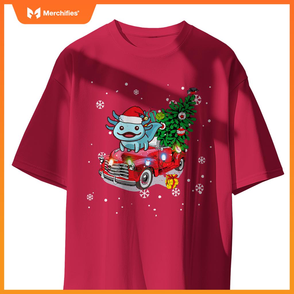 Axolotl Red Truck Christmas Tre Kids Youth Pajamas Pjs T-Shirt