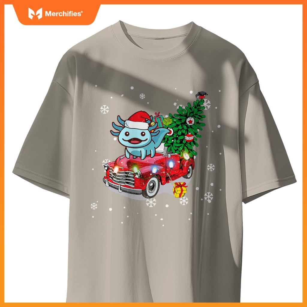 Axolotl Red Truck Christmas Tre Kids Youth Pajamas Pjs T-Shirt