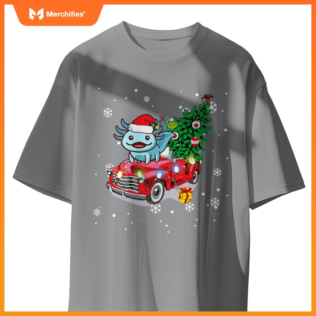 Axolotl Red Truck Christmas Tre Kids Youth Pajamas Pjs T-Shirt