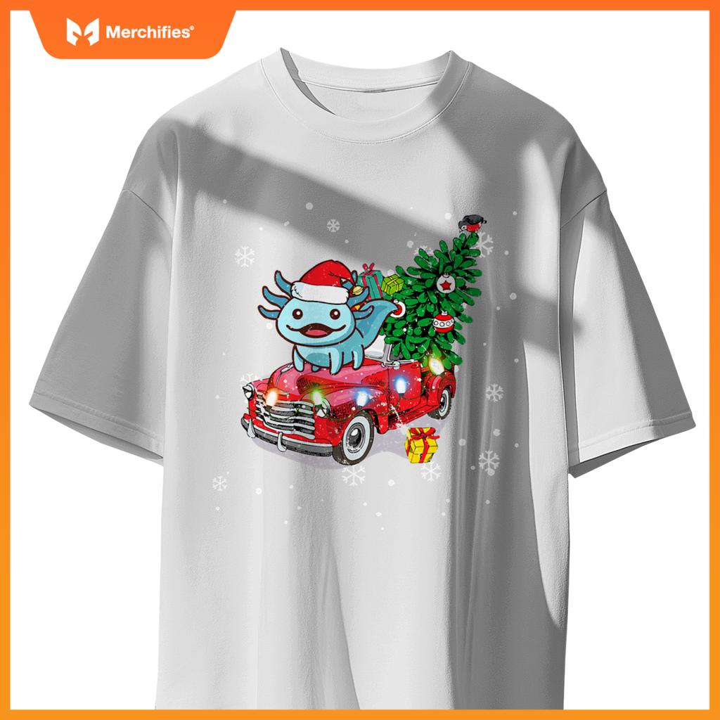 Axolotl Red Truck Christmas Tre Kids Youth Pajamas Pjs T-Shirt