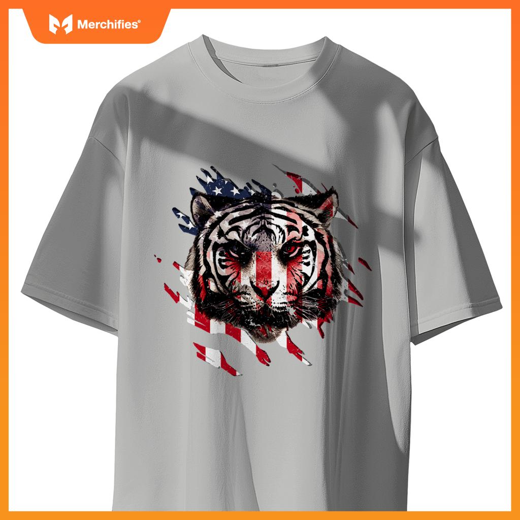 badass american flag tiger patriotic usa T-Shirt