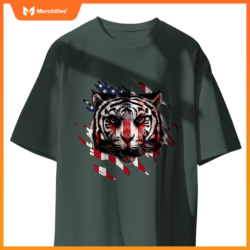 badass american flag tiger patriotic usa T-Shirt
