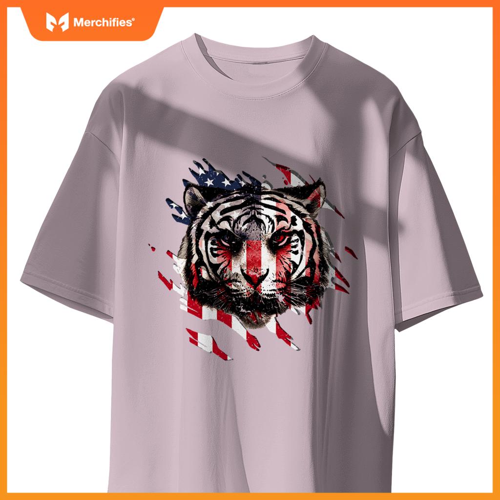 badass american flag tiger patriotic usa T-Shirt