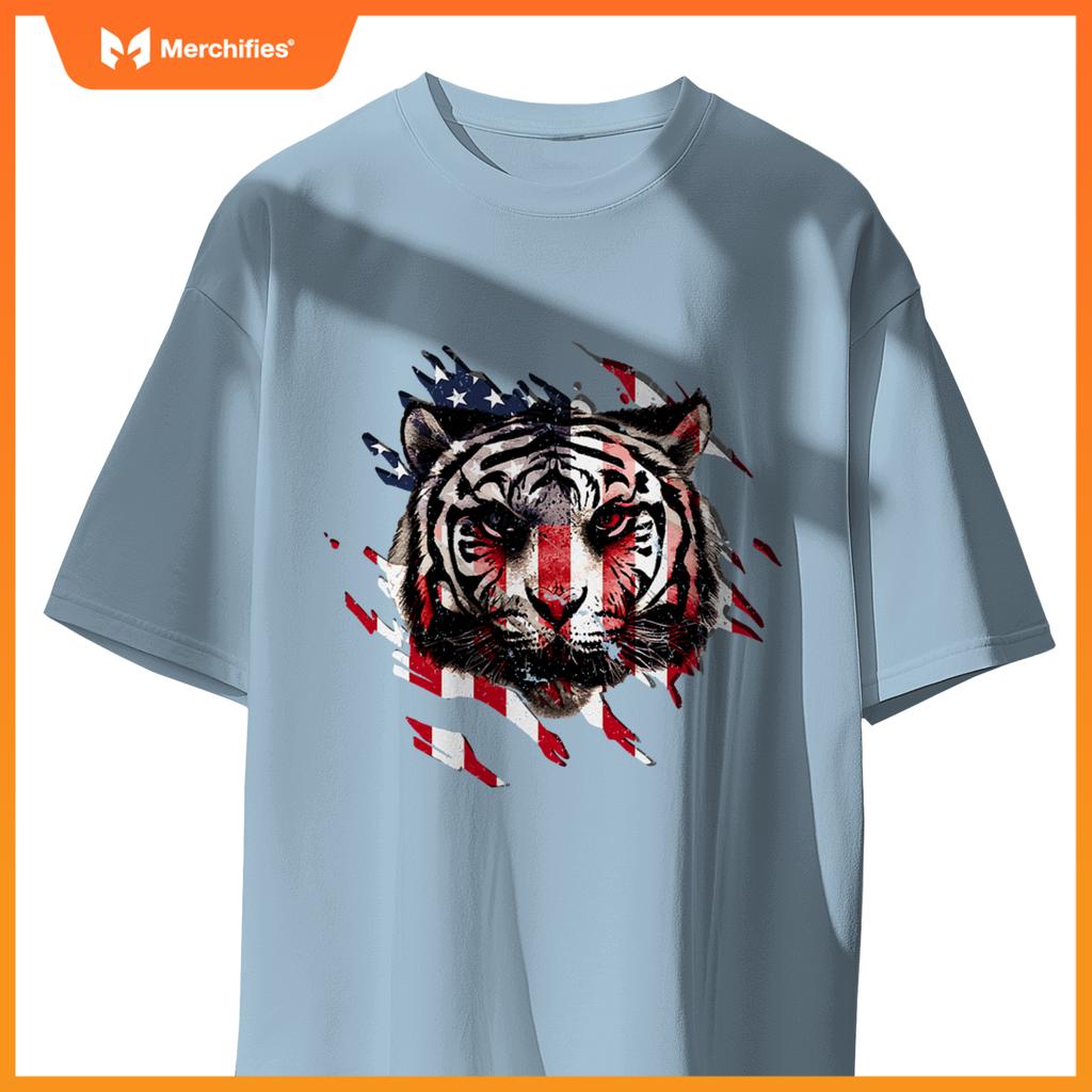 badass american flag tiger patriotic usa T-Shirt