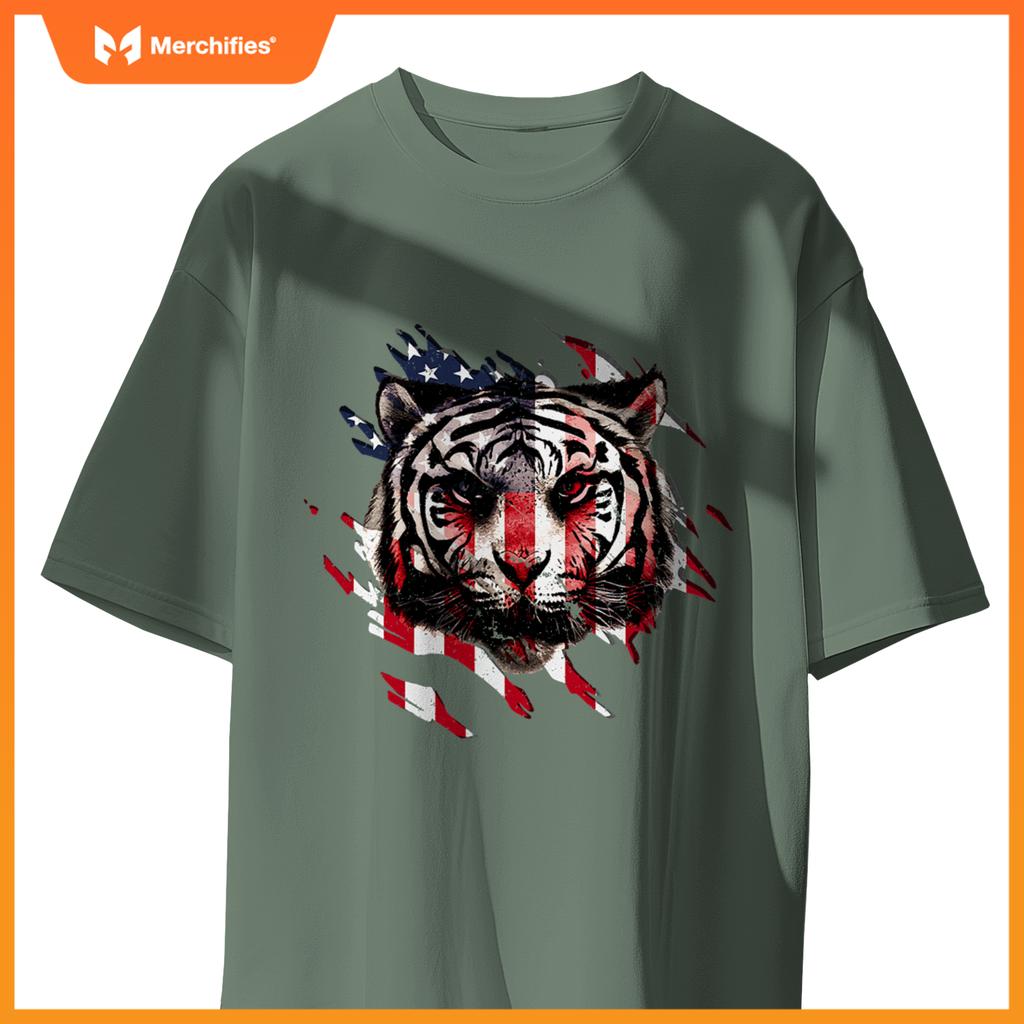 badass american flag tiger patriotic usa T-Shirt