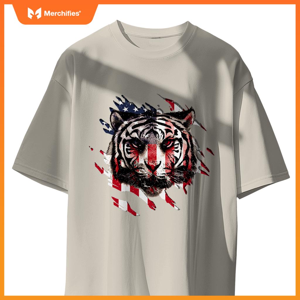 badass american flag tiger patriotic usa T-Shirt