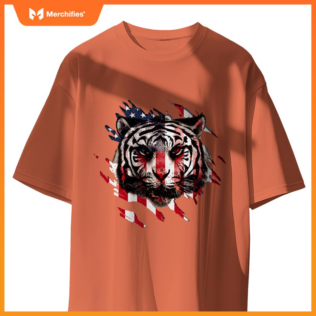 badass american flag tiger patriotic usa T-Shirt
