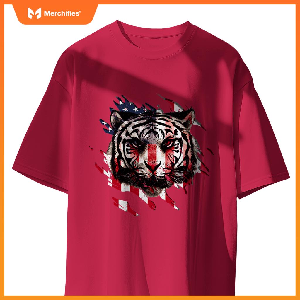 badass american flag tiger patriotic usa T-Shirt