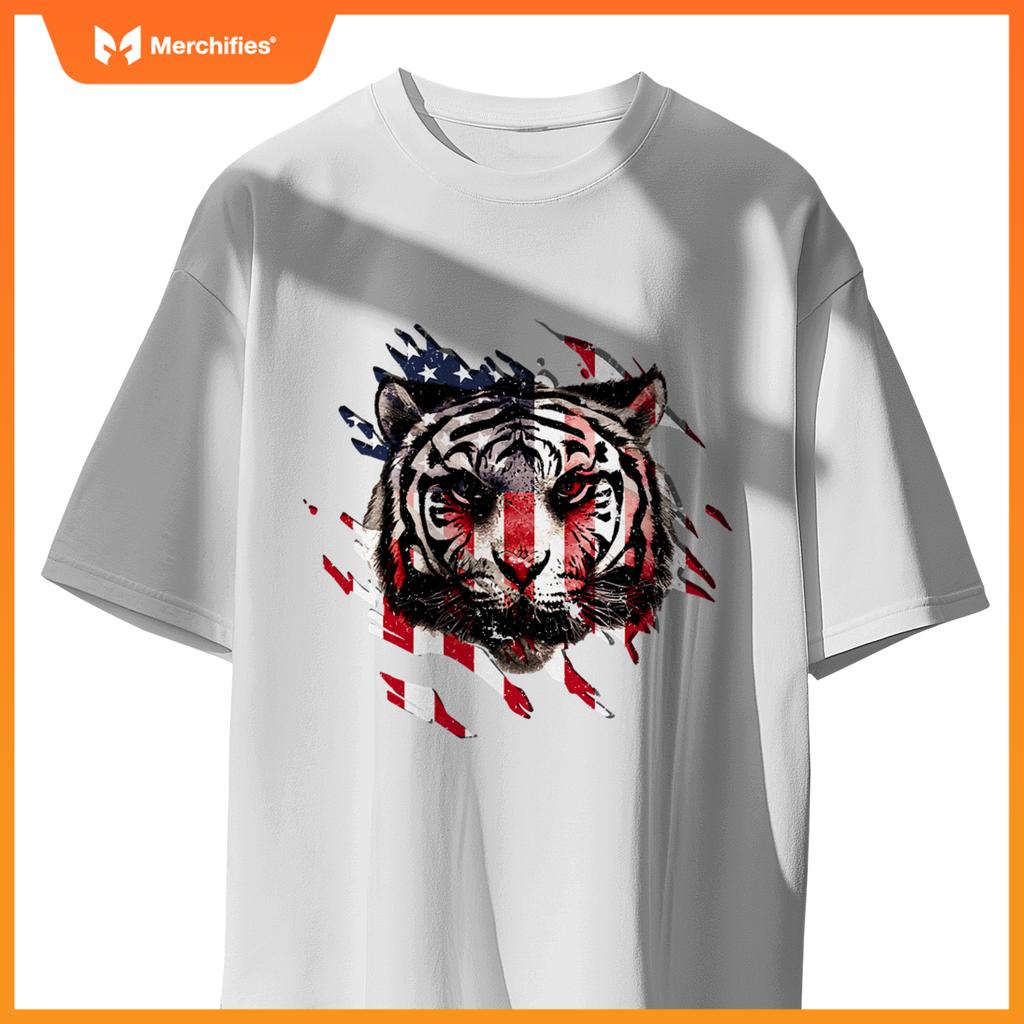 badass american flag tiger patriotic usa T-Shirt