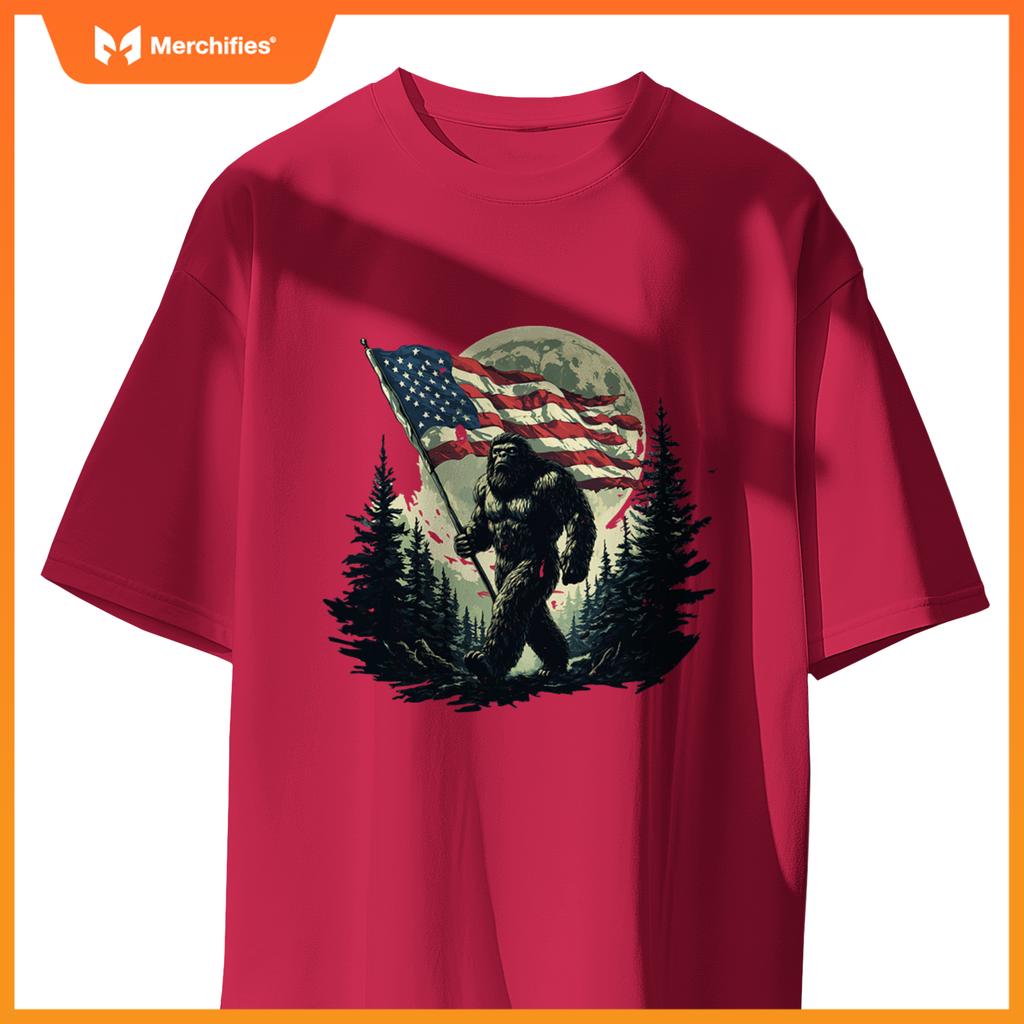 big foot bigfoot sasquatch american flag patriotic 4th july T-Shirt