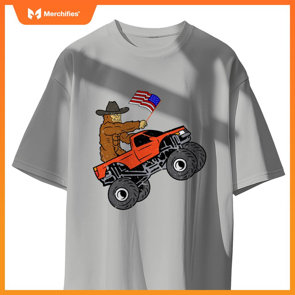 Bigfoot Usa Flag Boys Girls Kids Toddler Monster Truck T-Shirt