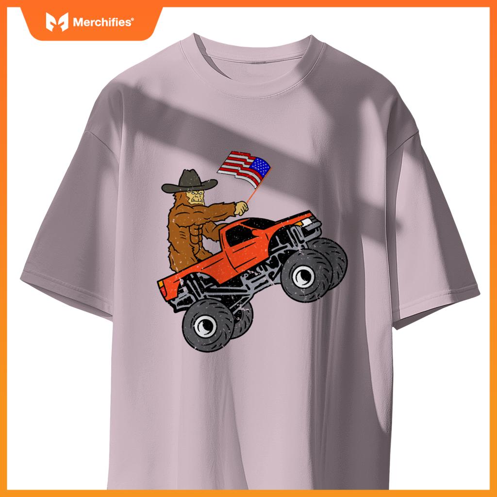 Bigfoot Usa Flag Boys Girls Kids Toddler Monster Truck T-Shirt