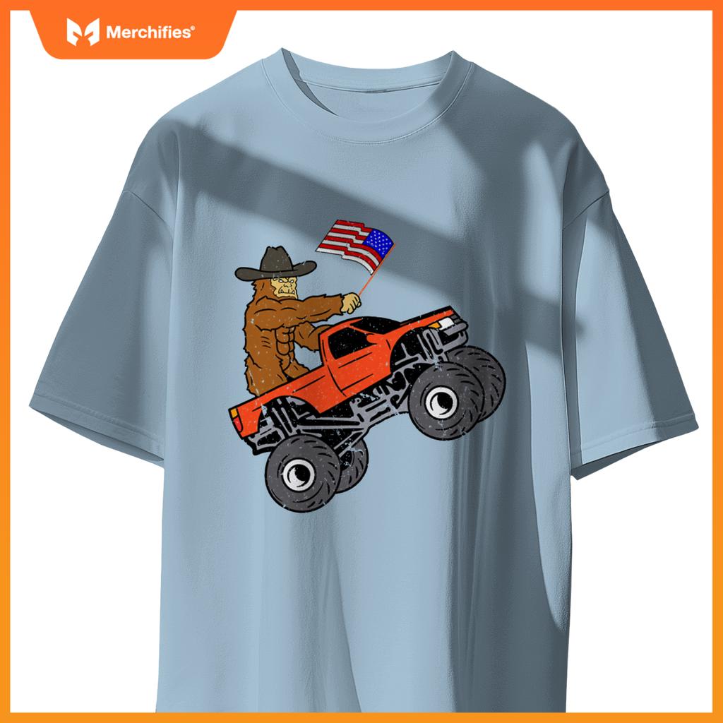 Bigfoot Usa Flag Boys Girls Kids Toddler Monster Truck T-Shirt