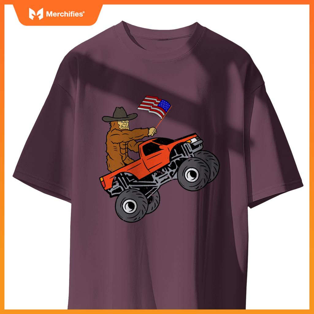 Bigfoot Usa Flag Boys Girls Kids Toddler Monster Truck T-Shirt