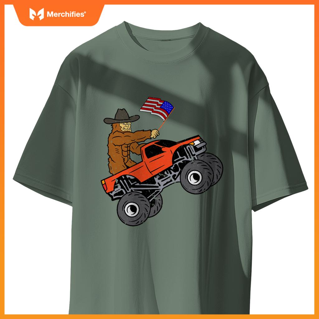 Bigfoot Usa Flag Boys Girls Kids Toddler Monster Truck T-Shirt