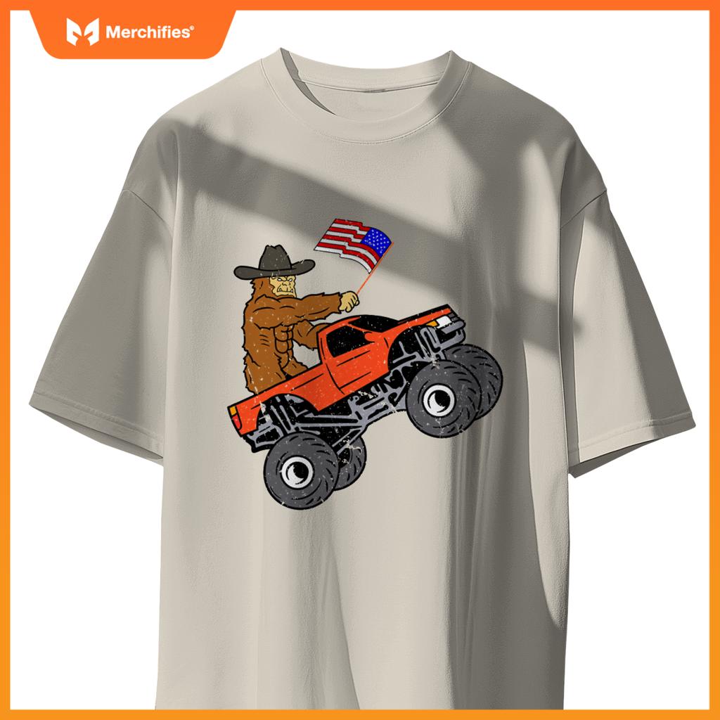 Bigfoot Usa Flag Boys Girls Kids Toddler Monster Truck T-Shirt